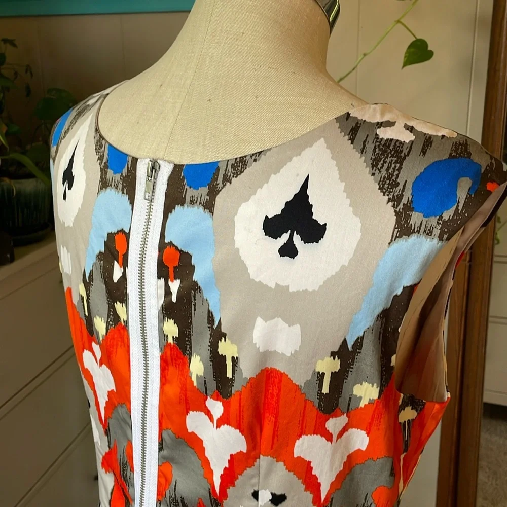 Maggy London Blue & Orange Geometric Print Sleeveless Women's Sheath Dress Sz 14 - Picture 8 of 11